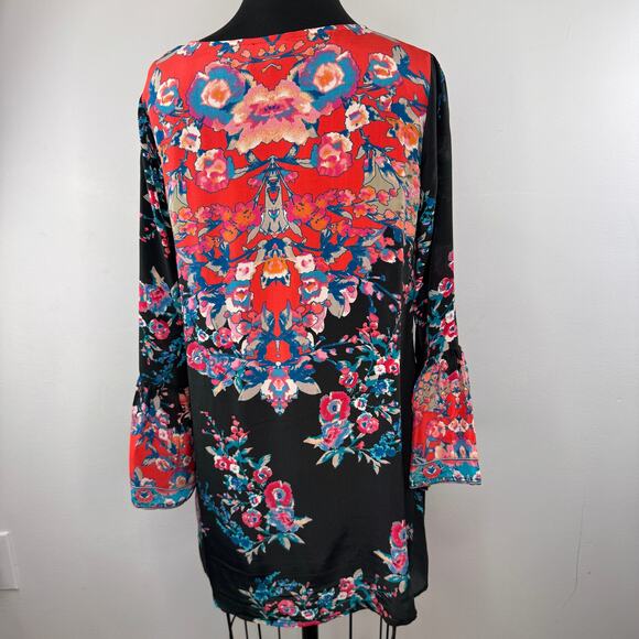 TOLANI Multi Tunic Blouse Silk Floral Scoop 3/4 Belle Sleeve Pullover Sz S Small - Picture 4 of 6
